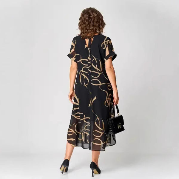 Western Style Plus Size Women's That Makes You Look Younger Printed Short Sleeve Dress