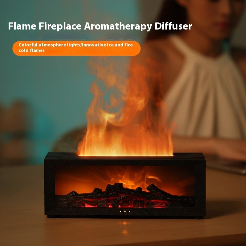 Flame Aromatherapy Diffuser โ 3D Fireplace Effect Humidifier with Colorful LED & Large Fog Output