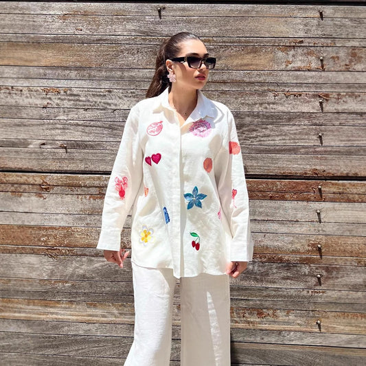 European And American Women's Clothing New Embroidered Shirt Casual Suit