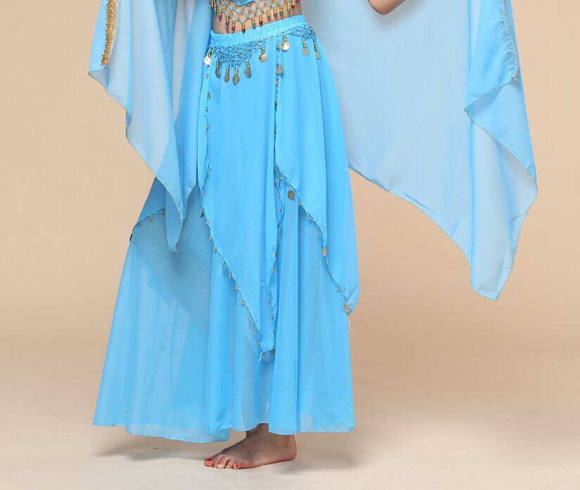 Belly Dance Hanging Coin Skirt Chiffon Big Hem Dress