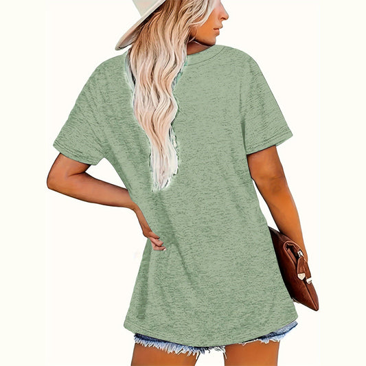 Women's Round Neck Short Sleeve T-Shirt - 5 Flower Patterns Casual Summer Top