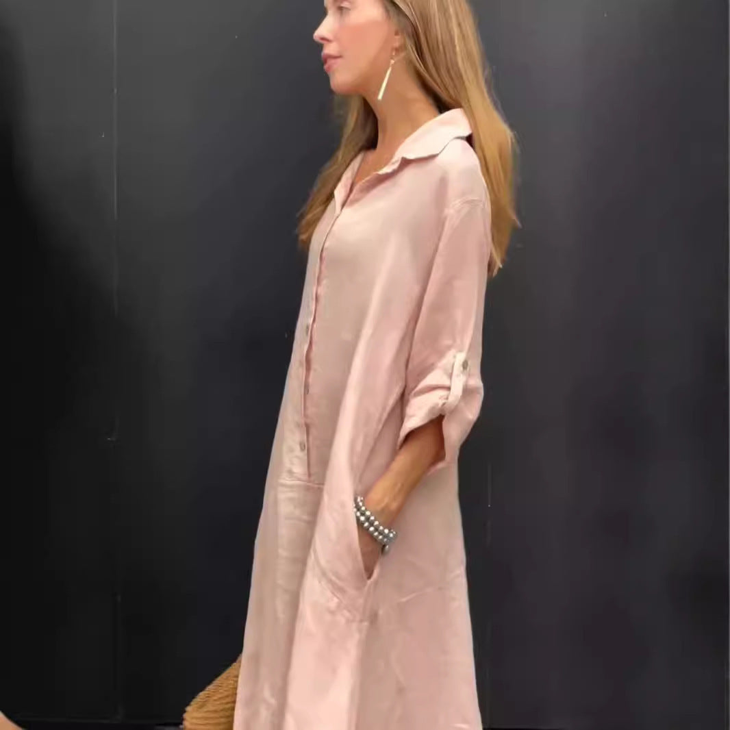 Casual Cotton And Linen Blend Plus Size Dress