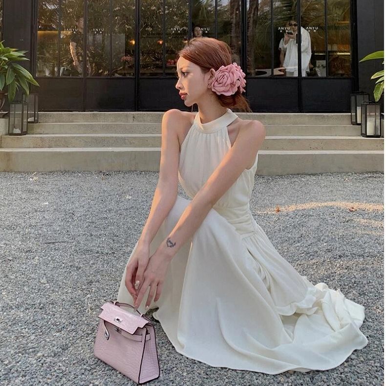 Retro Design Halter Spaghetti Straps Sleeveless Long Jumper Dress