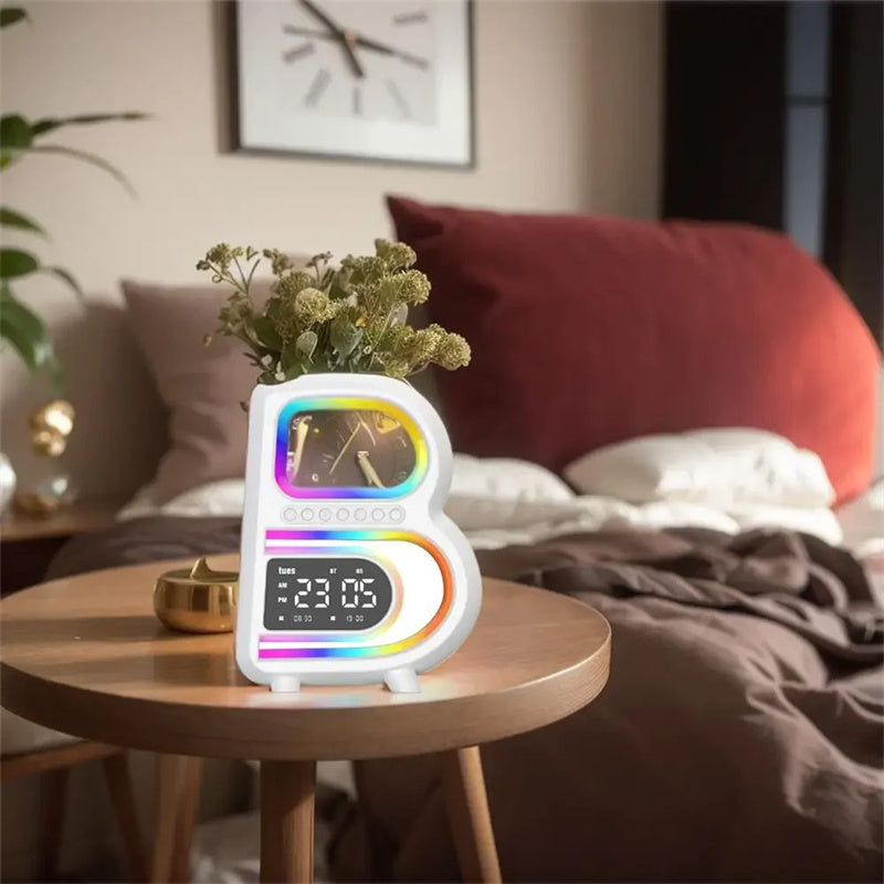 2024 New B-Shaped Bluetooth Speaker – Multifunctional Smart Music Rhythm Light with Wireless Phone Charging, TF Card, AUX & Standard Mode