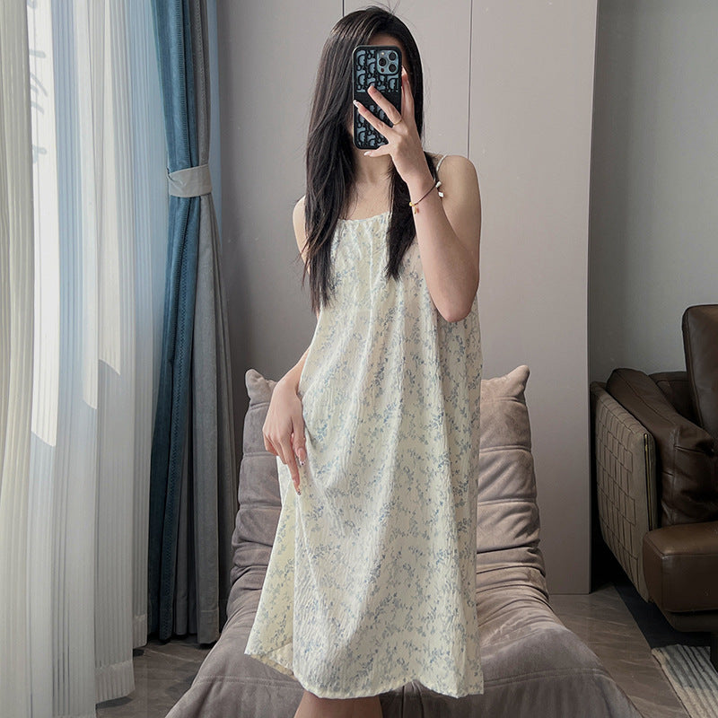 Women's Plus Size Thin Slip Nightdress with Built-In Chest Pad – Loose & Comfortable Sleepwear