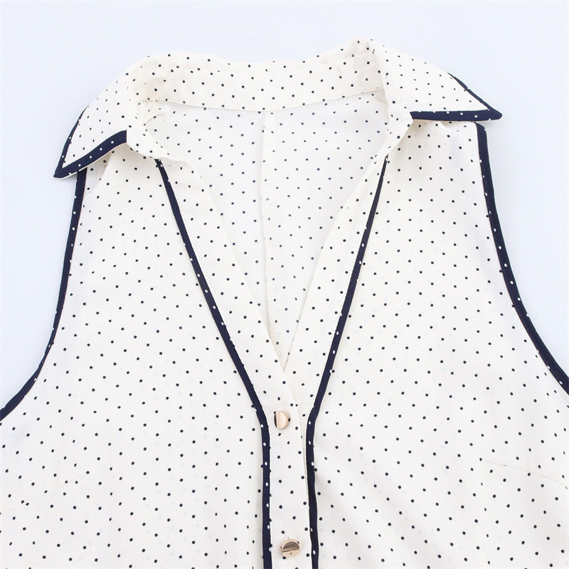 Temperament Polka Dot Shirt Style Midi Skirt Dress