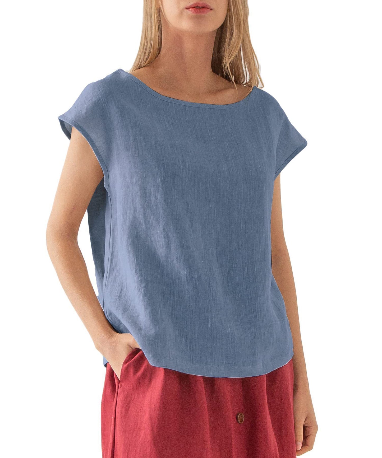 European And American New Linen Casual Loose Short Sleeves T-shirt Solid Color Round Neck Top