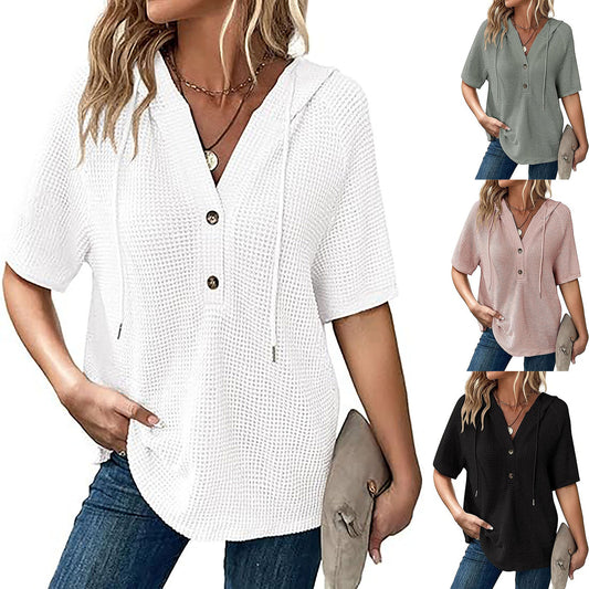 Women's Waffle Knit Short Sleeve Top – Lightweight Summer Casual T-Shirt