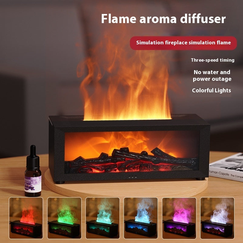 Flame Aromatherapy Diffuser โ 3D Fireplace Effect Humidifier with Colorful LED & Large Fog Output