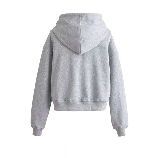 Summer New European And American Style Starry Rhinestone Hoodie With Drawstrings Coat Women's Sweater