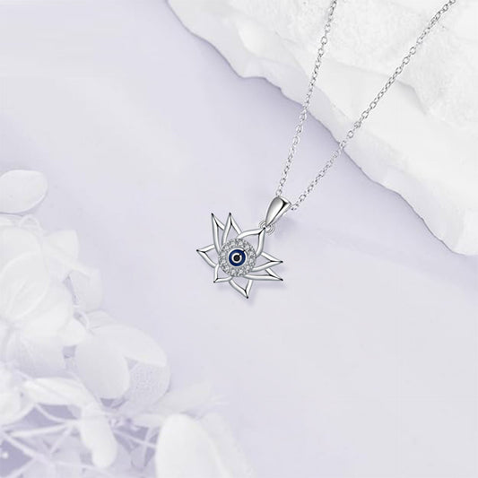 Vintage Devil's Eye Necklace with Lotus Pendant – Boho Protection Amulet Jewelry