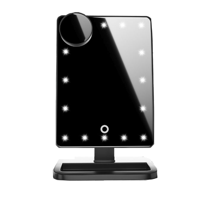 Touch Screen LED Makeup Mirror with Bluetooth Speaker – 20 LED Lights, 10X Magnification, Music Playback & Smart Controls