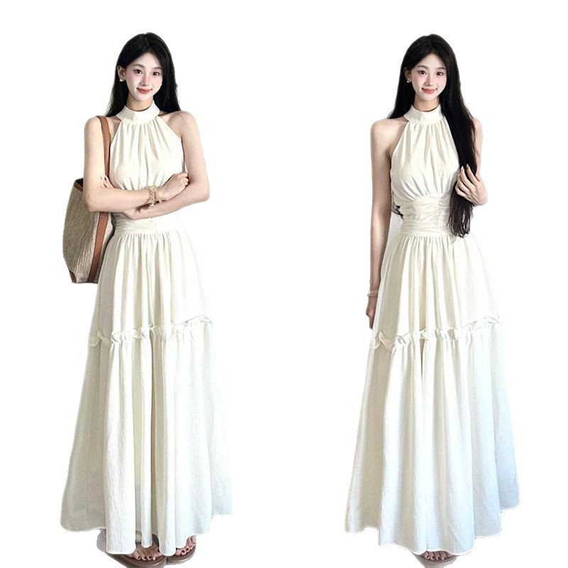 Retro Design Halter Spaghetti Straps Sleeveless Long Jumper Dress