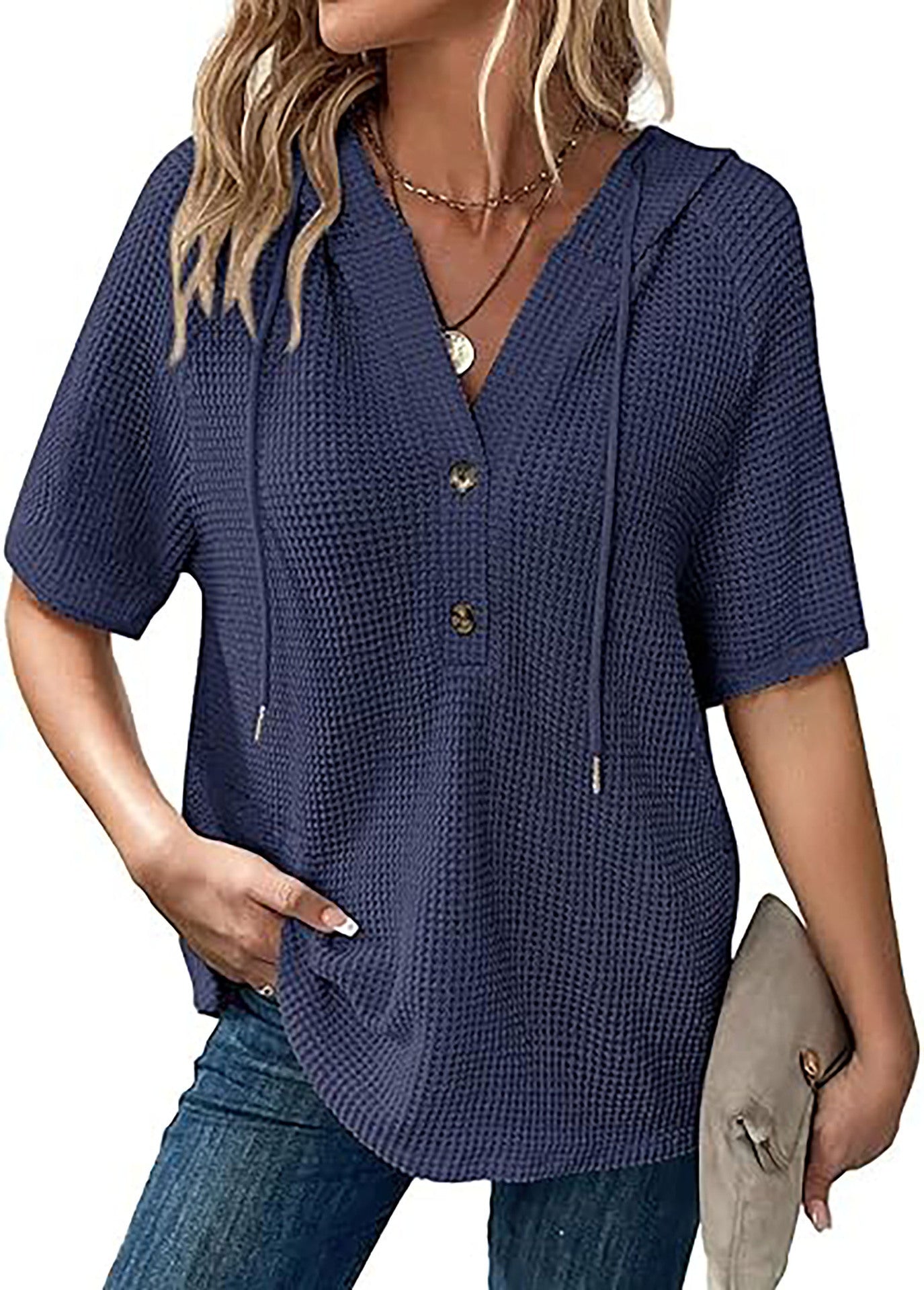 Women's Waffle Knit Short Sleeve Top – Lightweight Summer Casual T-Shirt