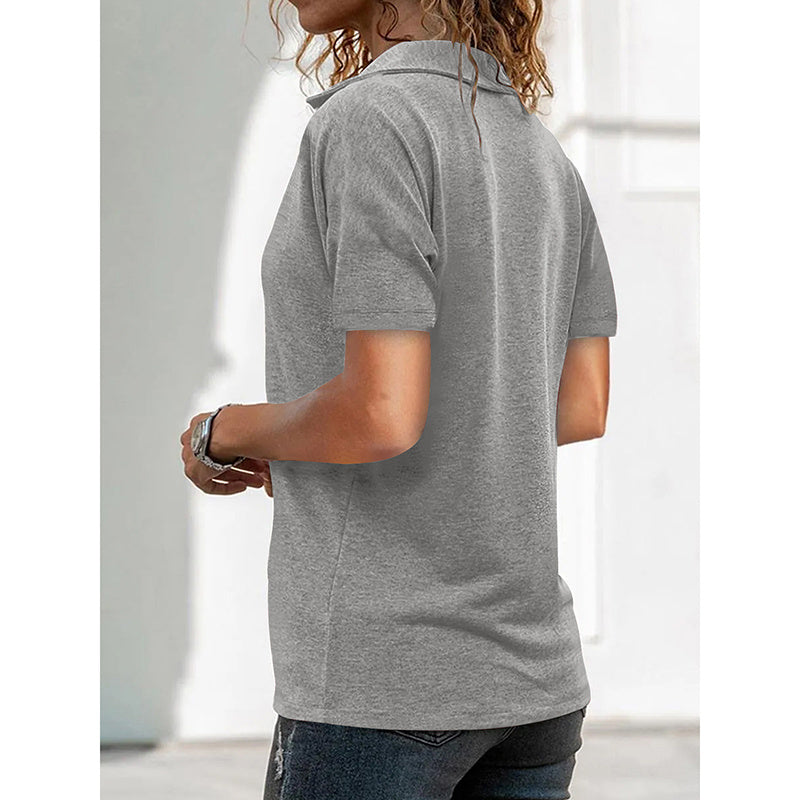 Womens Polo Shirts Summer Business Casual Work Tops Short Sleeve Zipper Collared V Neck Blouse