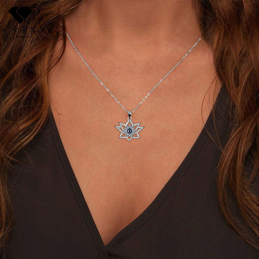 Vintage Devil's Eye Necklace with Lotus Pendant – Boho Protection Amulet Jewelry