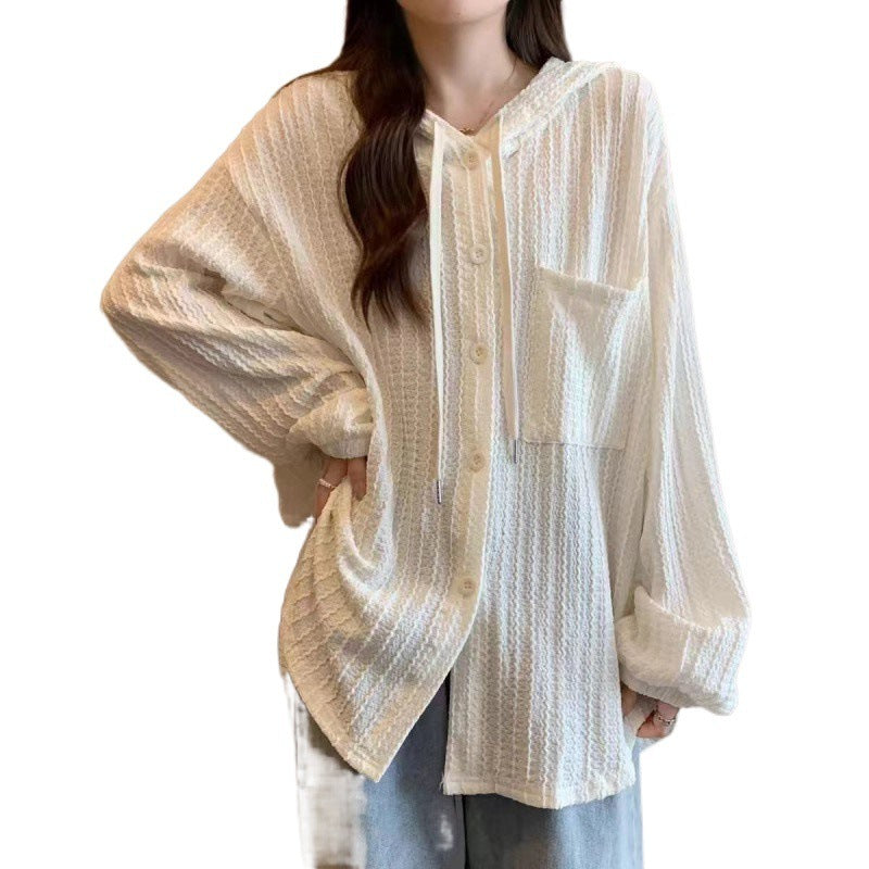 Plus Size 15000kg Hooded Slimming Long Sleeves Mid-length Casual Top