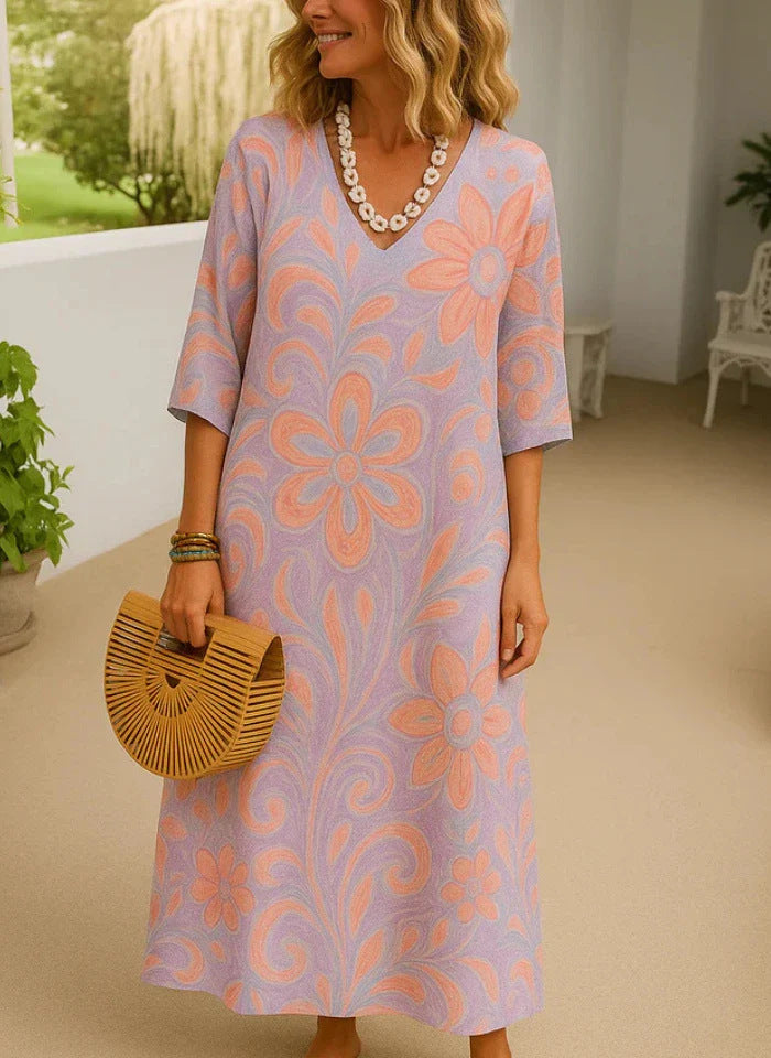 Women's Casual Floral Dress – 3D Printed Sleeves, Elegant & Comfortable Skirt