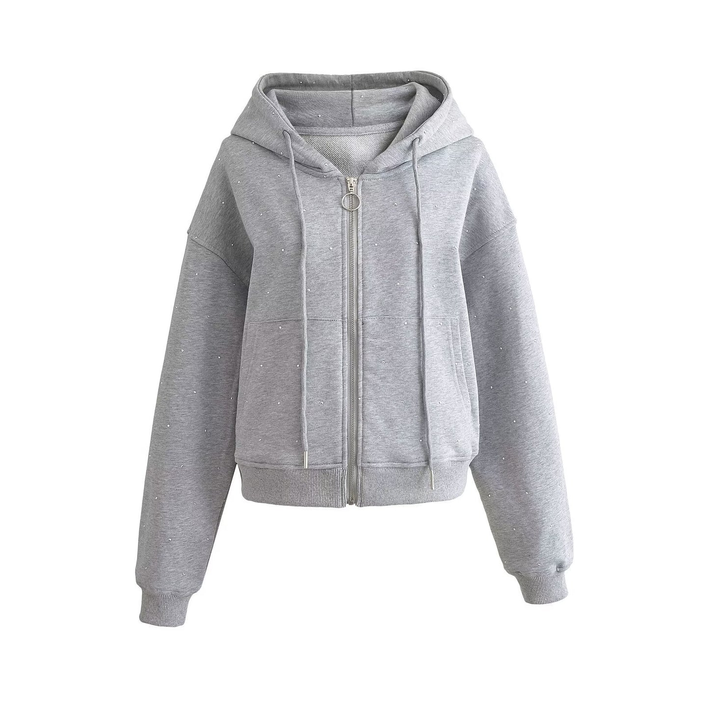 Summer New European And American Style Starry Rhinestone Hoodie With Drawstrings Coat Women's Sweater