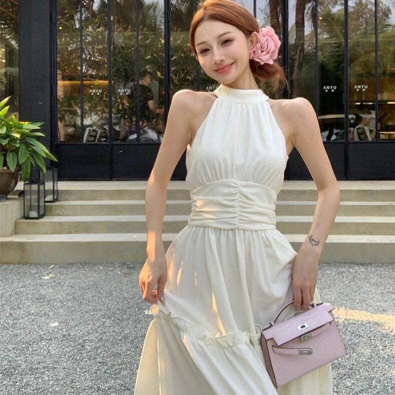 Retro Design Halter Spaghetti Straps Sleeveless Long Jumper Dress