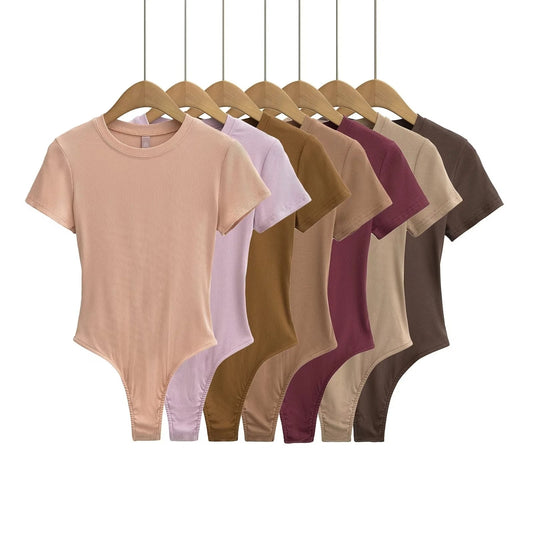 Neck Short Sleeve Rompers Slim Fit Slimming T-shirt Top