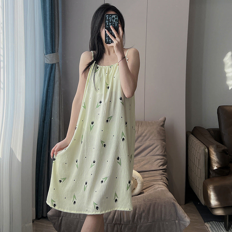 Women's Plus Size Thin Slip Nightdress with Built-In Chest Pad – Loose & Comfortable Sleepwear