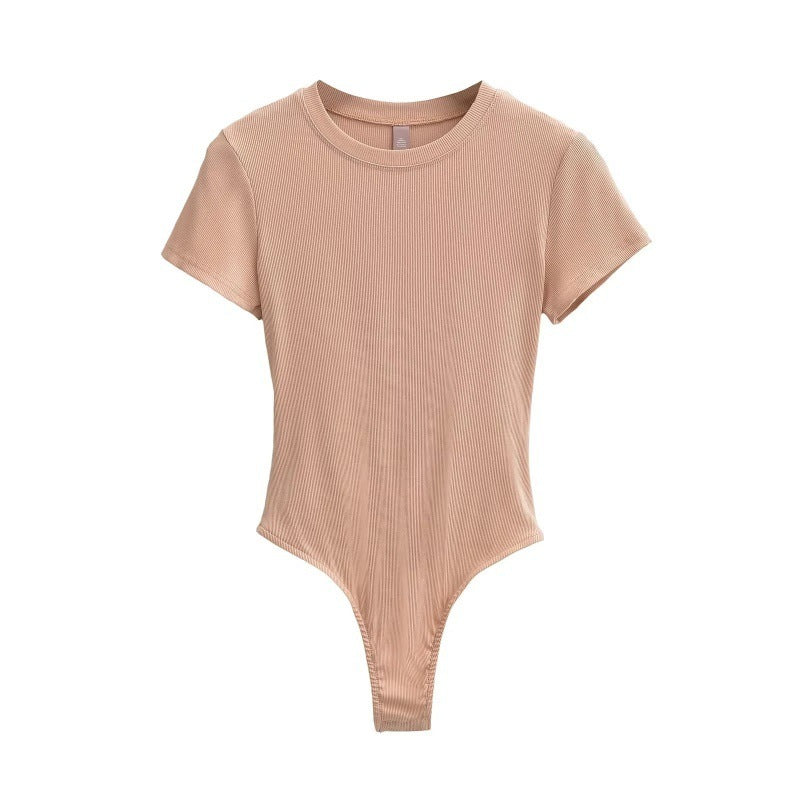 Neck Short Sleeve Rompers Slim Fit Slimming T-shirt Top