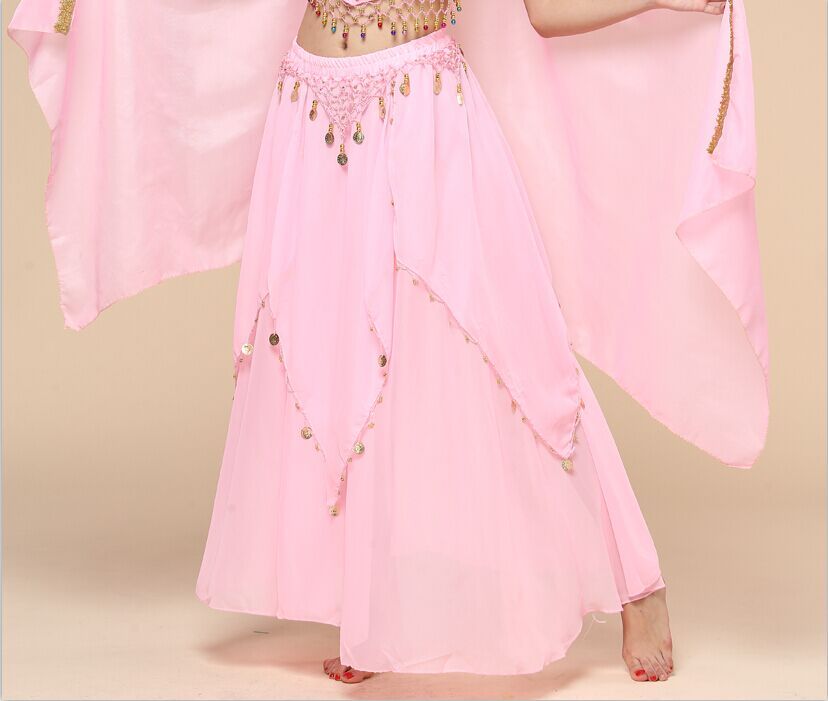 Belly Dance Hanging Coin Skirt Chiffon Big Hem Dress