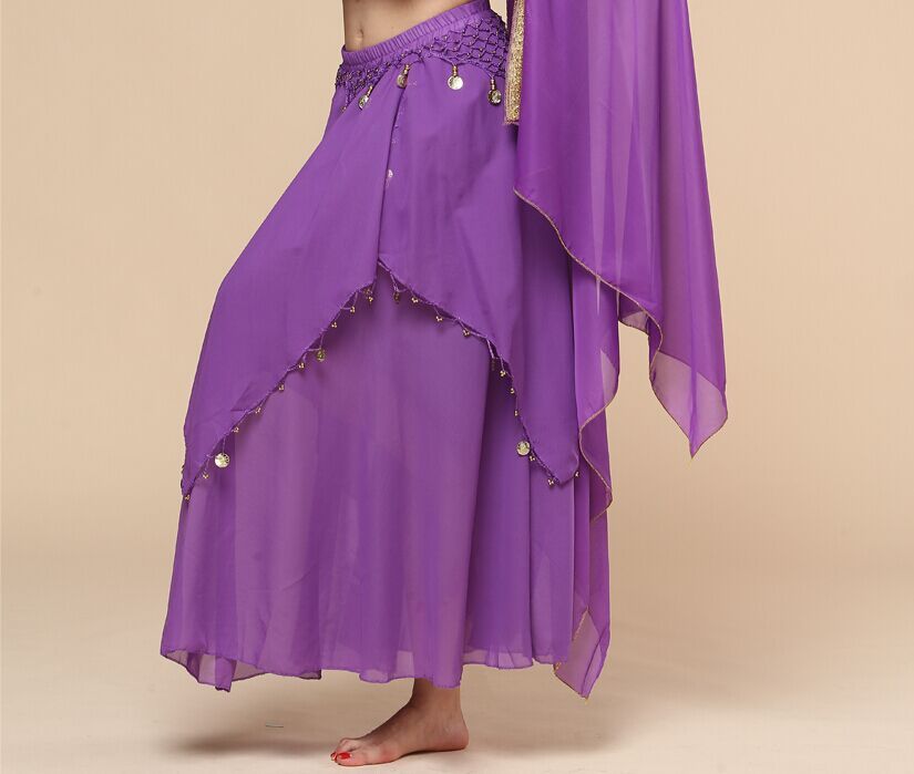 Belly Dance Hanging Coin Skirt Chiffon Big Hem Dress