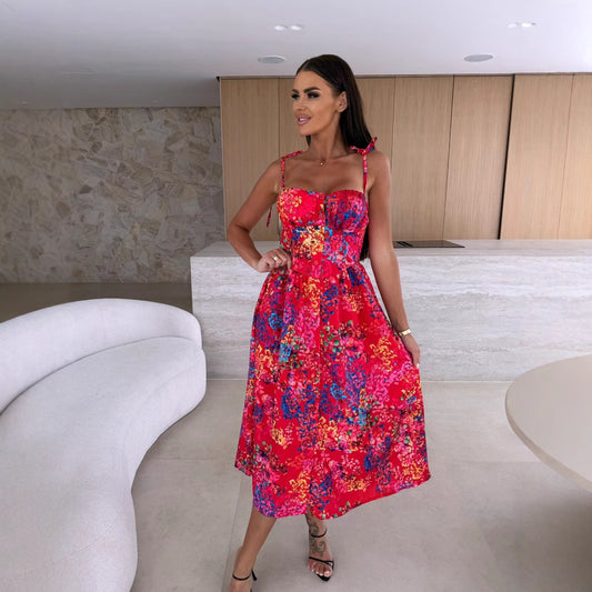 Women's Off-Shoulder Printed Slip Dress – Colorful Summer Sleeveless Dress