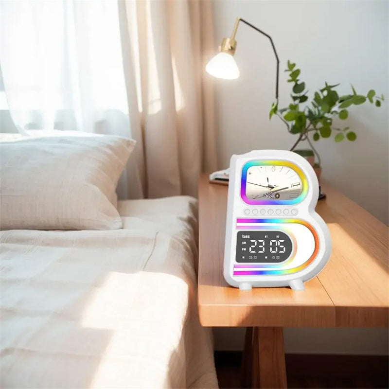 2024 New B-Shaped Bluetooth Speaker – Multifunctional Smart Music Rhythm Light with Wireless Phone Charging, TF Card, AUX & Standard Mode