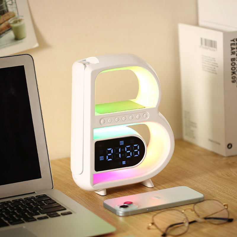 2024 New B-Shaped Bluetooth Speaker – Multifunctional Smart Music Rhythm Light with Wireless Phone Charging, TF Card, AUX & Standard Mode
