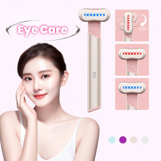 4-in-1 Electric Eye Massager – Red & Blue Light Therapy with Vibration, Warmth & Microcurrent (Rose Gold)
