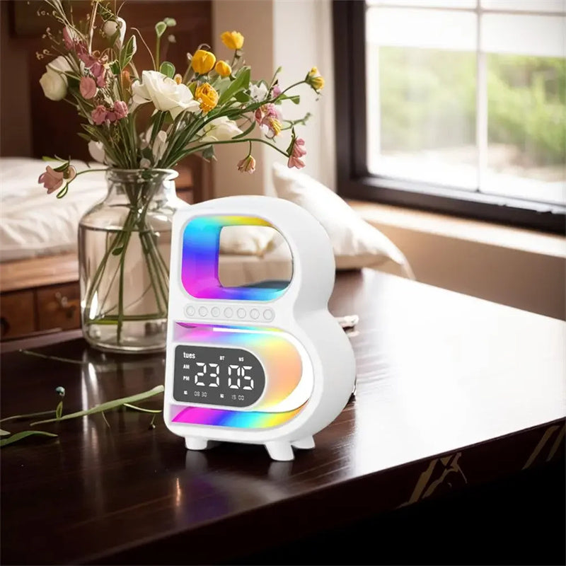 2024 New B-Shaped Bluetooth Speaker – Multifunctional Smart Music Rhythm Light with Wireless Phone Charging, TF Card, AUX & Standard Mode