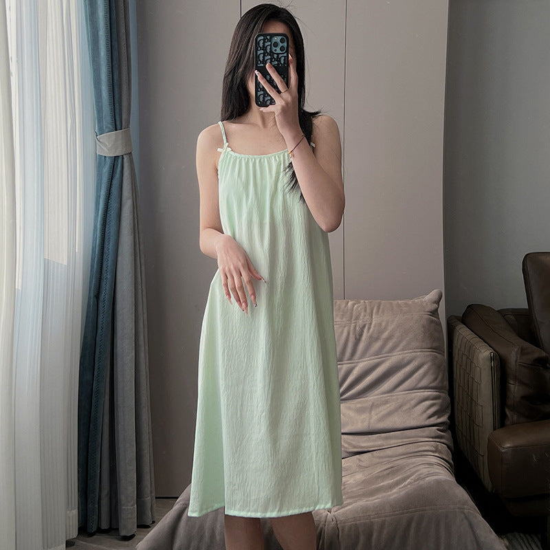 Women's Plus Size Thin Slip Nightdress with Built-In Chest Pad – Loose & Comfortable Sleepwear