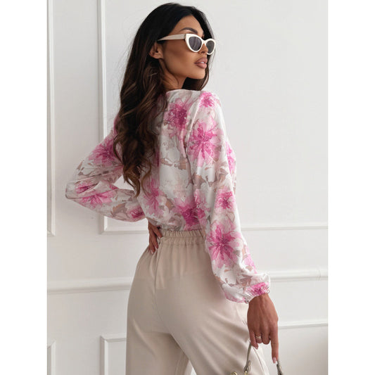 Women's All-match Long-sleeved V-neck Printed Shirt