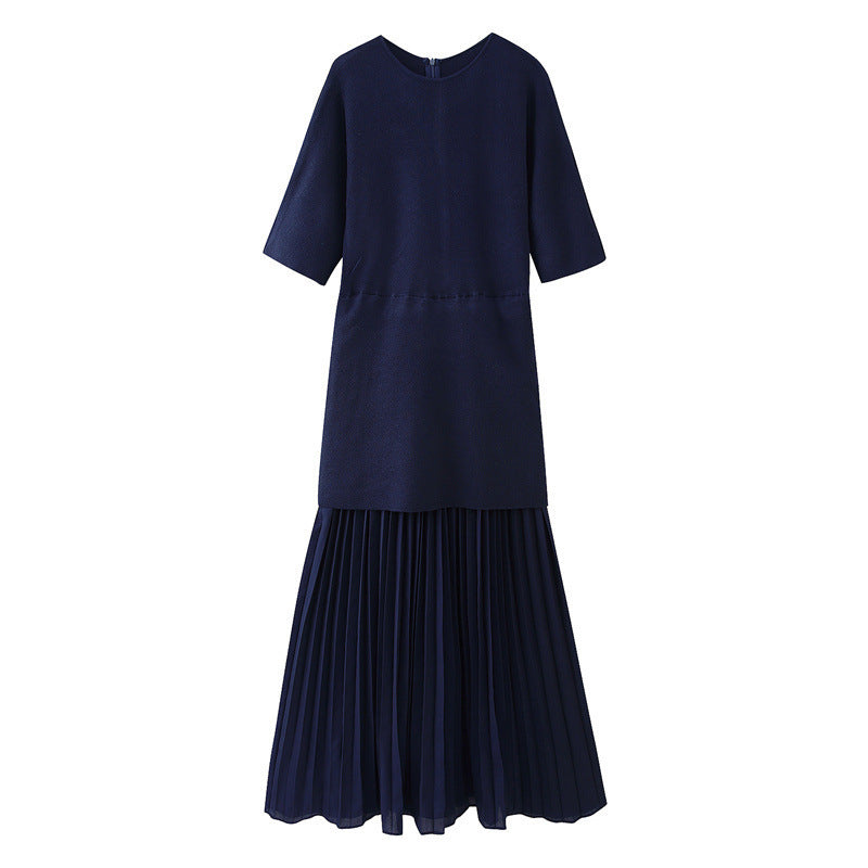 Fashionable Elegant Brown Patchwork Pleated Dress