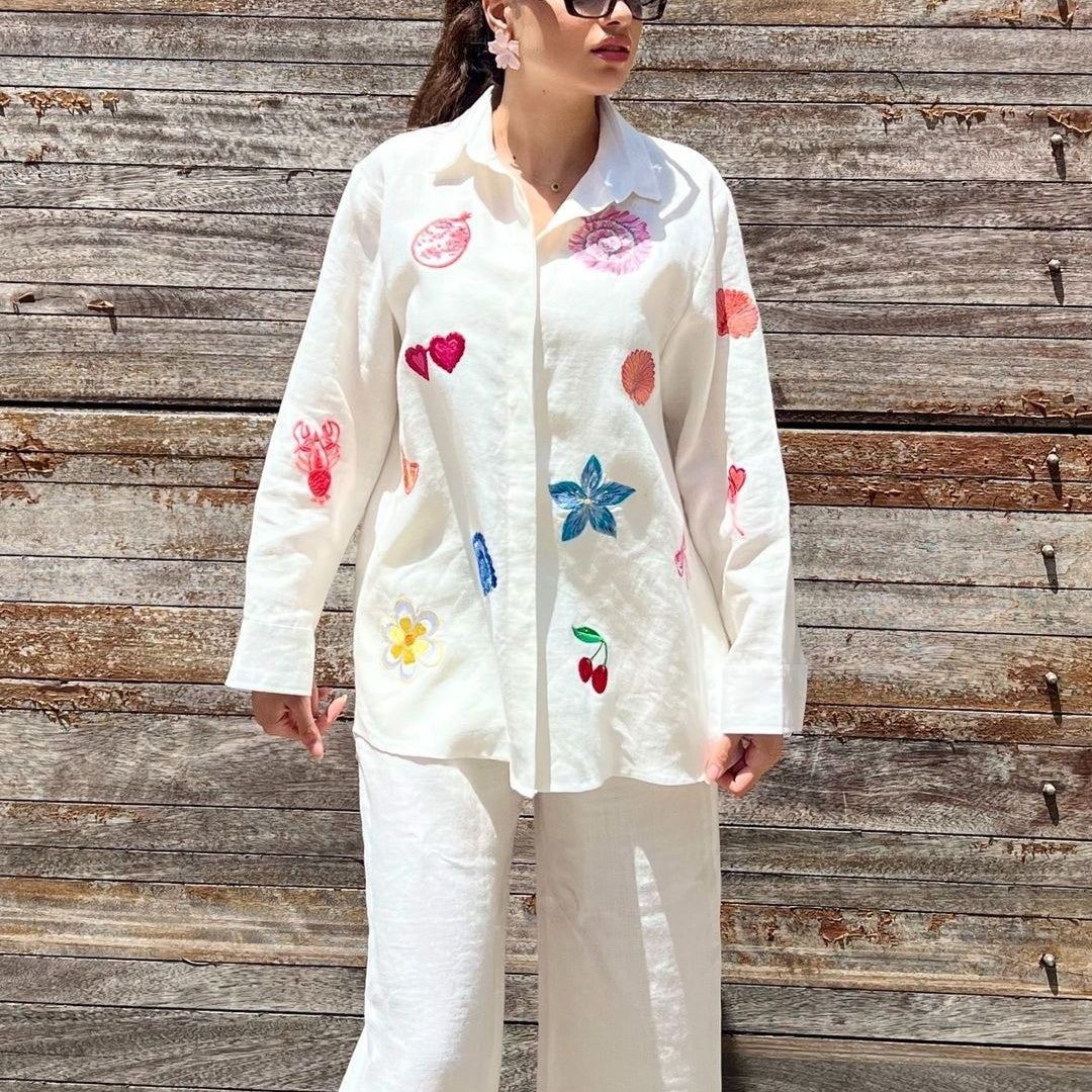 European And American Women's Clothing New Embroidered Shirt Casual Suit