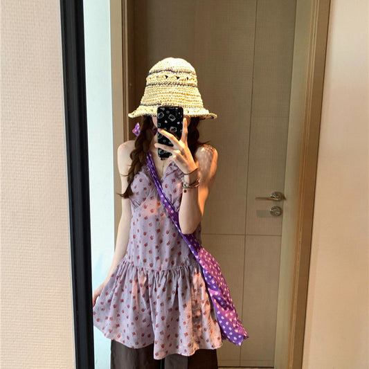 French Style V-neck Sling Dress Summer Waist-controlled Skirt