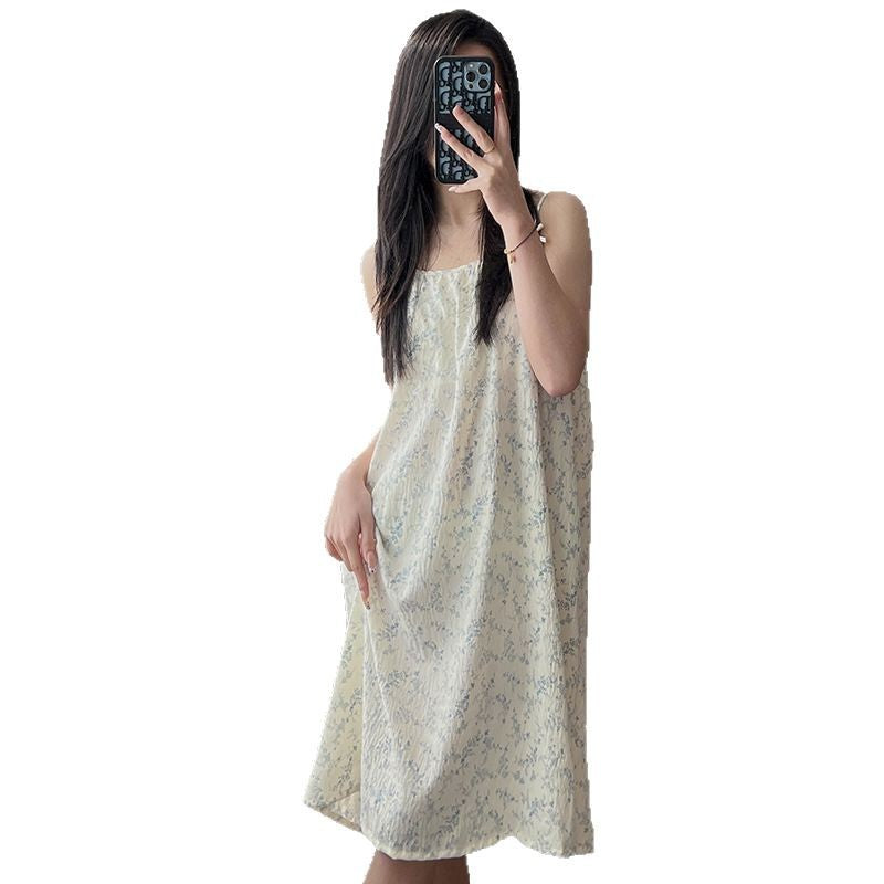 Women's Plus Size Thin Slip Nightdress with Built-In Chest Pad – Loose & Comfortable Sleepwear