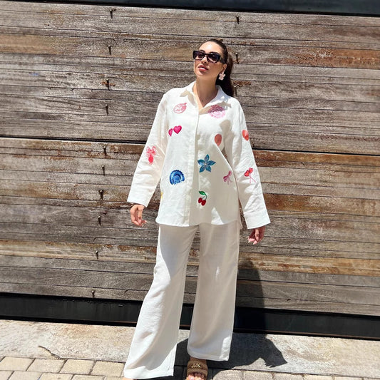 European And American Women's Clothing New Embroidered Shirt Casual Suit