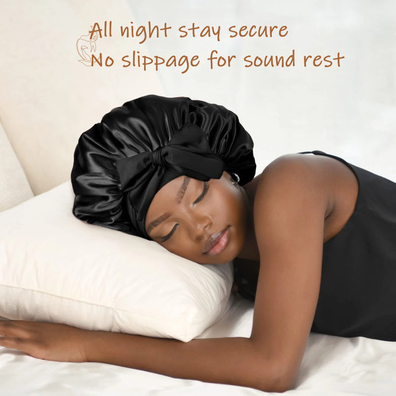 Adjustable Satin Hair Bonnet for Sleeping – Silk Night Cap Scarf Wrap for Curly Hair Protection