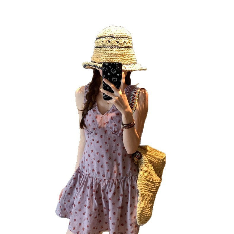 French Style V-neck Sling Dress Summer Waist-controlled Skirt