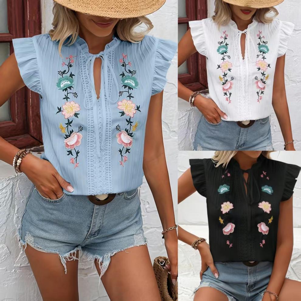 Women's All-match Leisure Embroidery Short-sleeved Shirt