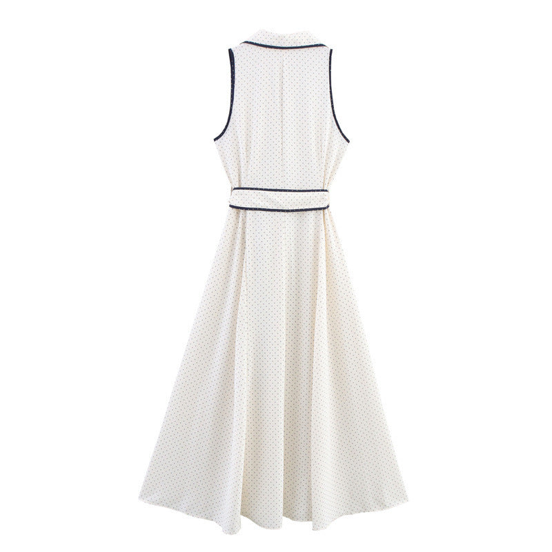 Temperament Polka Dot Shirt Style Midi Skirt Dress