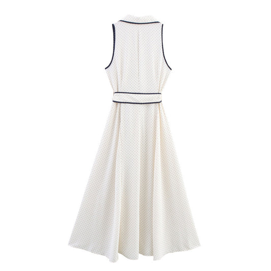 Temperament Polka Dot Shirt Style Midi Skirt Dress