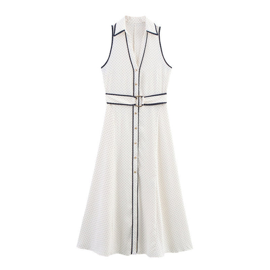Temperament Polka Dot Shirt Style Midi Skirt Dress