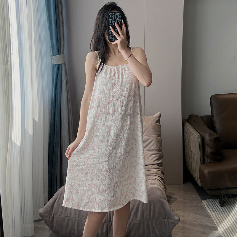 Women's Plus Size Thin Slip Nightdress with Built-In Chest Pad – Loose & Comfortable Sleepwear