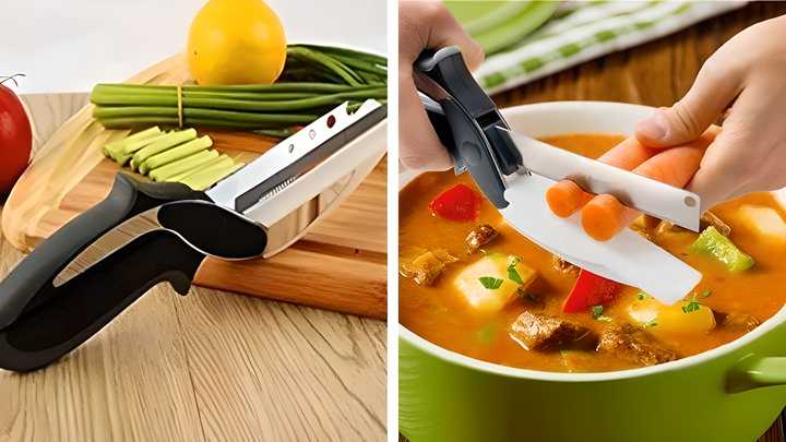 2-in-1 Steel Smart Clever Cutter Kitchen Knife – Chopping Board + Knife in One!