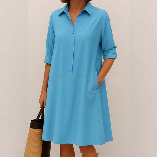 Women's Loose Fit Solid Color Dress - Casual Flowy T-Shirt Dress with Short Sleeves